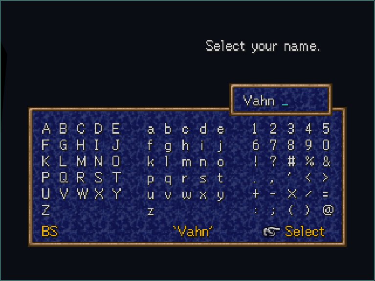 The name-entry screen